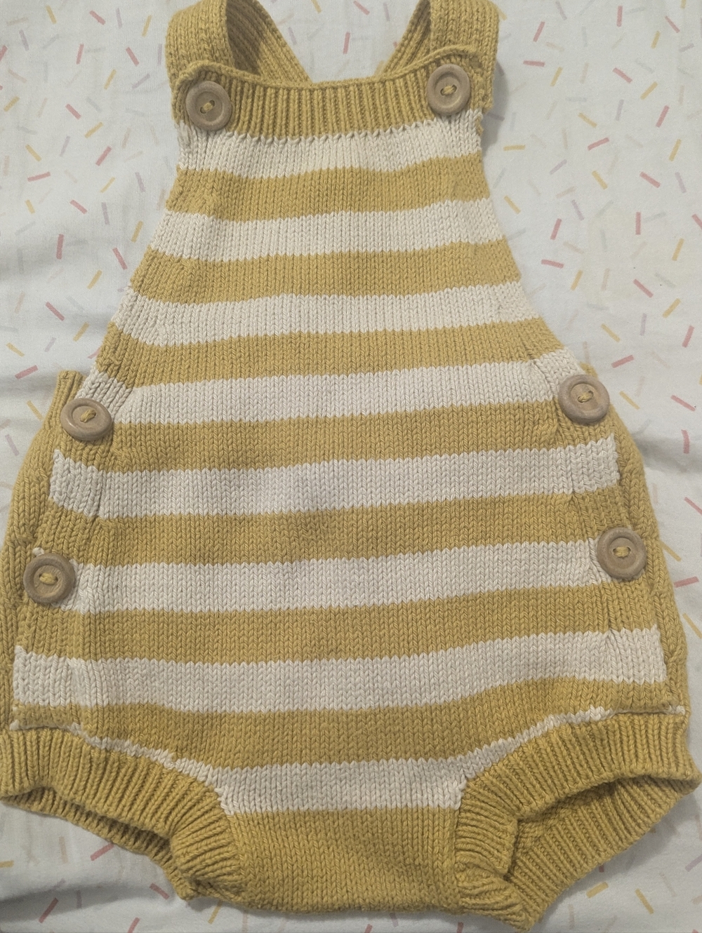 Wild Wawa Striped Knit Baby Romper - Mustard & Cream